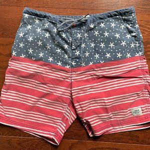 Vintage Katin Captain America Flag Board Shorts Swim Trunks Size 36 Men